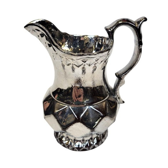 Antique Silver Luster Ware Resist Creamer Pitcher 19th Century 5.5